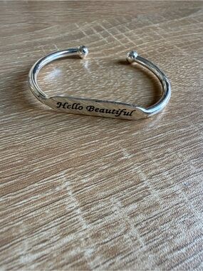 Hello Beautiful Silver Cuff Bracelet